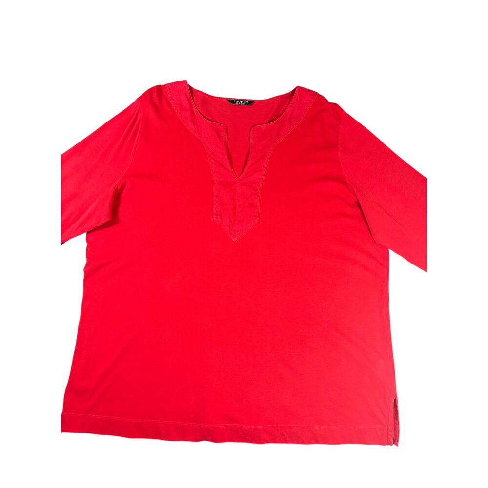 Lauren Ralph Lauren Red Cotton Split Neck Tunic Top XL